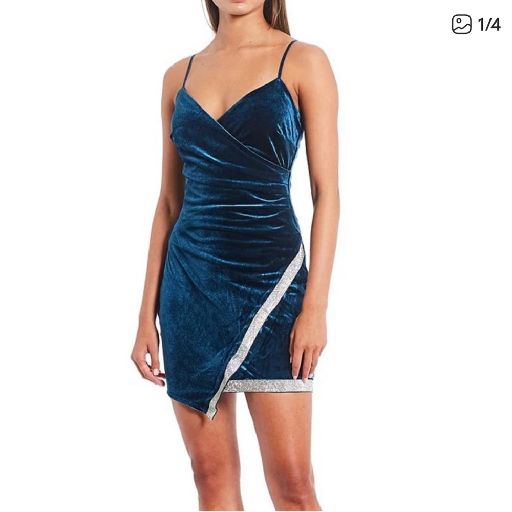 Emerald Sundae Teal Velvet Asymmetrical Dress